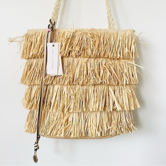 SOLD New with tags Poppy & Peonies Fiesta Fringe Beach Straw Tote - Picture 7 of 10